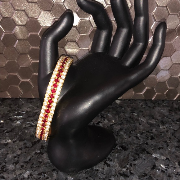 Faux Diamond and Ruby Bangle Bracelet - Picture 3 of 7